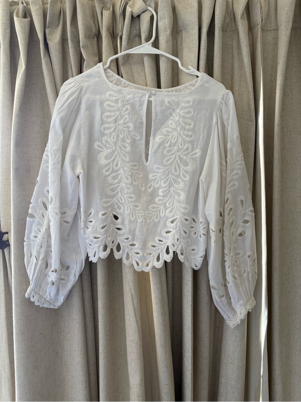 Free People Women's White Eyelet Embroidered Blouse - Picture 2 of 3